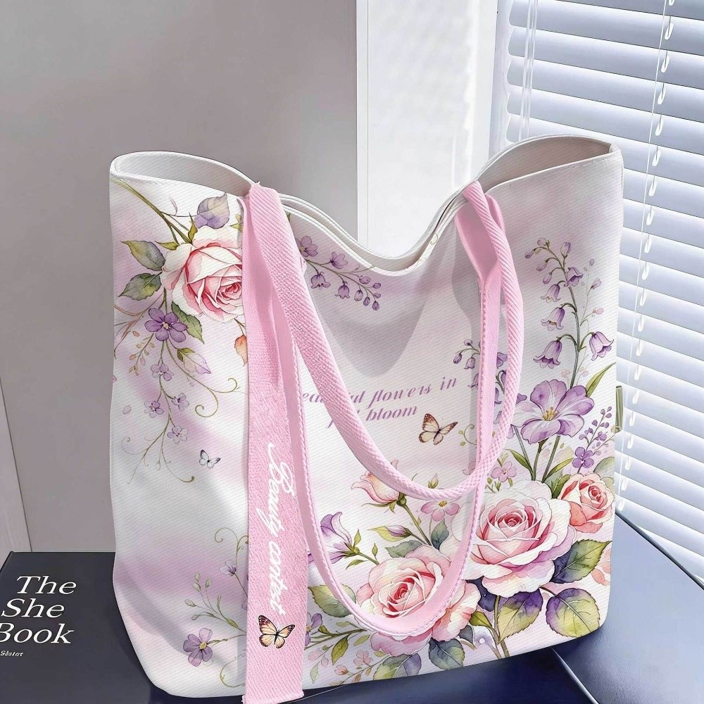 Women'S Reebok Bags - 휴대용 꽃무늬 캔버스 토트백 재사용 가능한