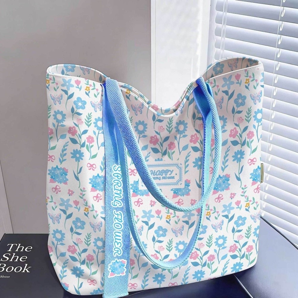 Women'S Reebok Bags - 휴대용 꽃무늬 캔버스 토트백 대용량 재사용