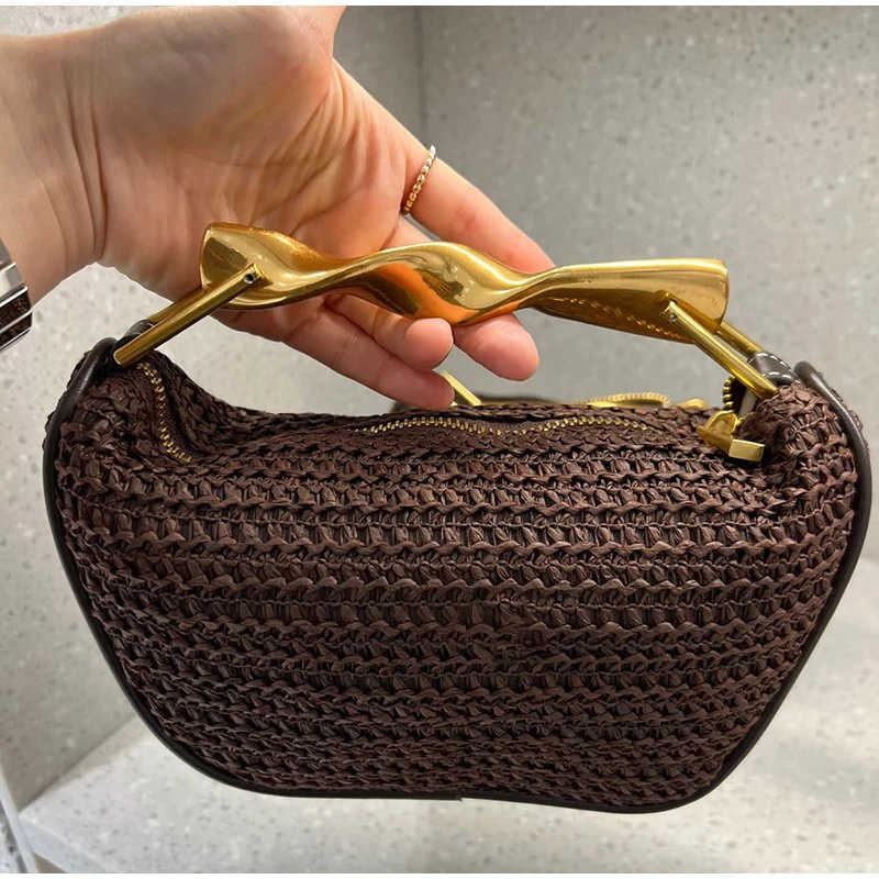 Women Bags High End Brands - 골드 핸들 브랜드 손으로 짠 핸드백