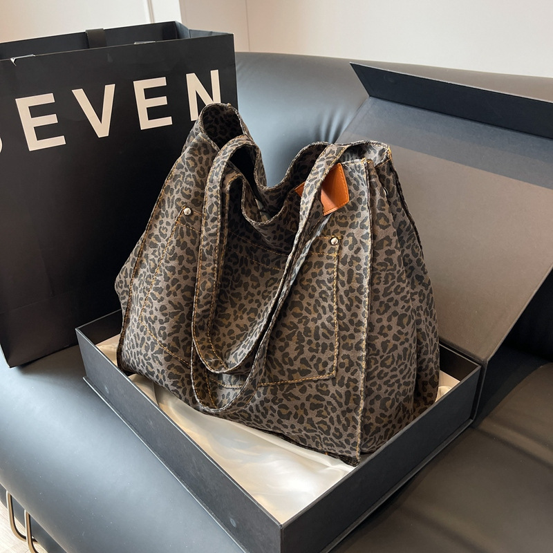레오파드 패턴 토트백 빈티지 캔버스 숄더백 패션 대용량 - Women Bags Office 리뷰 및 가격