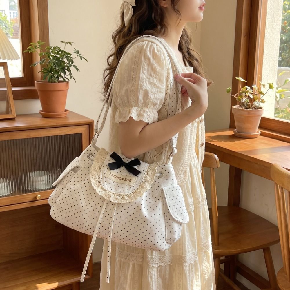 달콤한 한국 스타일 폴카 도트 숄더백 귀여운 캔버스 레 - Women Bags Crossbody 리뷰 및 가격