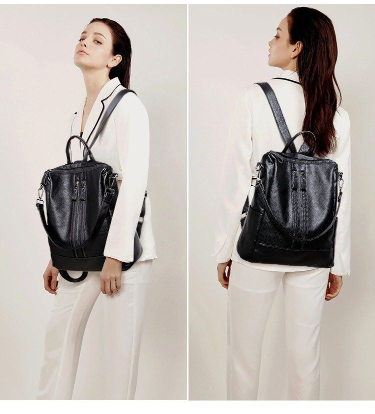 여성 부드러운 가죽 배낭 학교 블랙 캐주얼 다기능 대학 - Women Bags Office 리뷰 및 가격