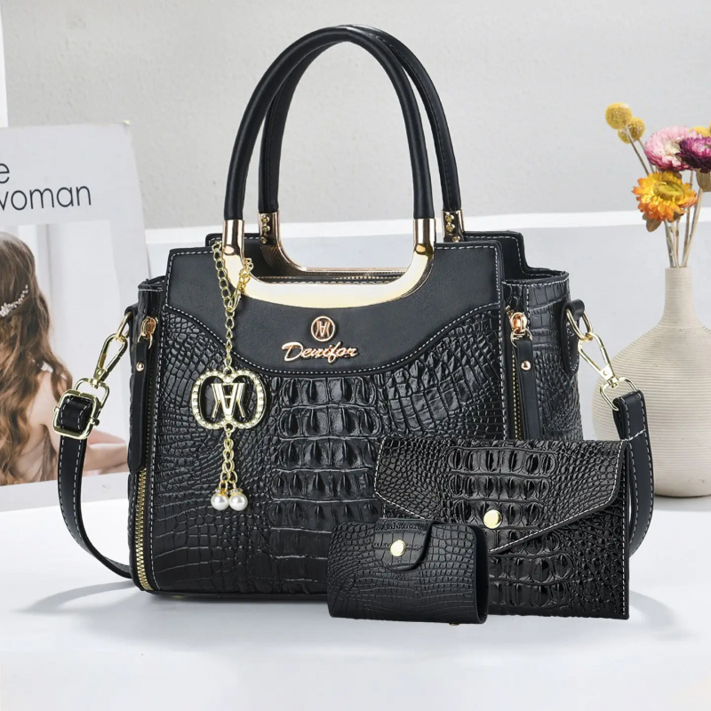 여성용 크로커다일 텍스처 핸드백 세트, 3종 컬러 블록 - Women Bags Crossbody 리뷰 및 가격