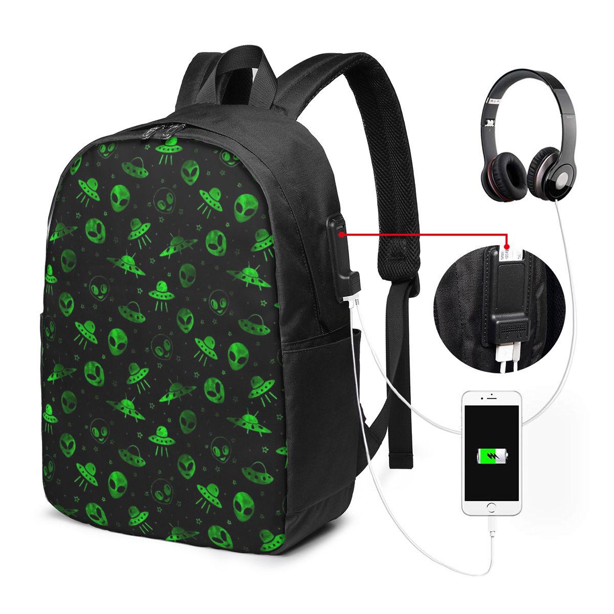 외계인과 UFO 패턴 배낭 여행 노트북 가방 컴퓨터 대 - Women'S Bag 리뷰 및 가격