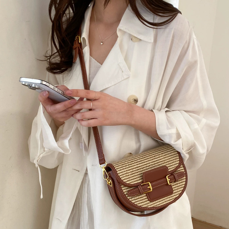 여성을위한 영국 스타일 미니 밀짚 상자 안장 가방 럭셔 - Saddle Bag Leather 리뷰 및 가격