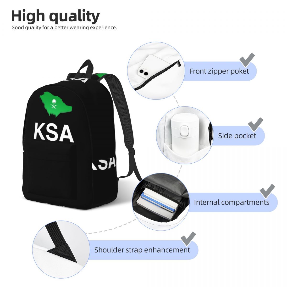 사우디아라비아산 국기와 I Love KSA 백팩 데이팩 - Women Bags Ksa 리뷰 및 가격